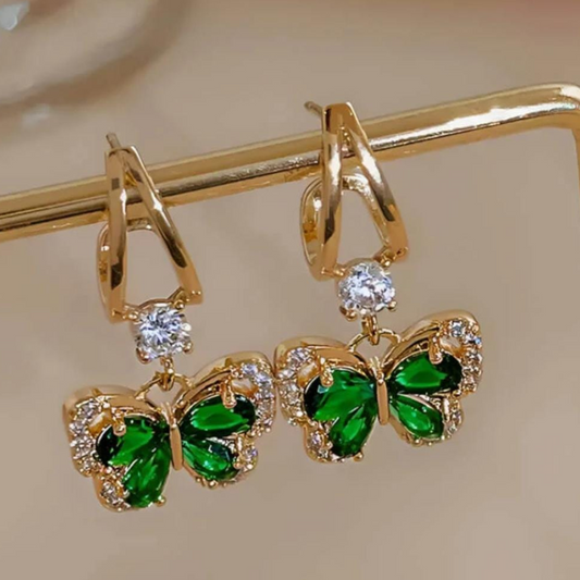 Aretes de Mariposa con Cristal Esmeralda